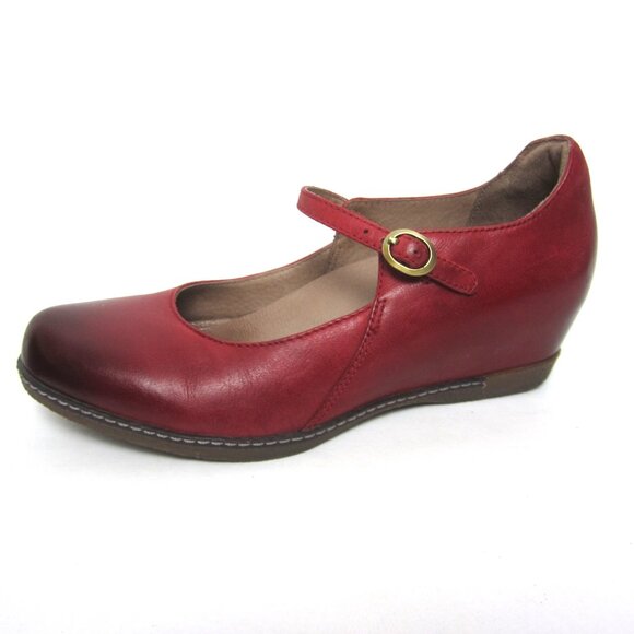 Dansko Loralie 37 US 6.5 7 Burnished Red Leather Hidden Wedge Mary Jane VGUC - Picture 3 of 16